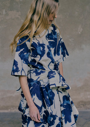 Pen And Ink Print Cotton Dress | Ink Blue