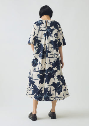 Pen And Ink Print Cotton Dress | Ink Blue