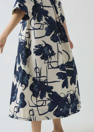 Pen And Ink Print Cotton Dress | Ink Blue