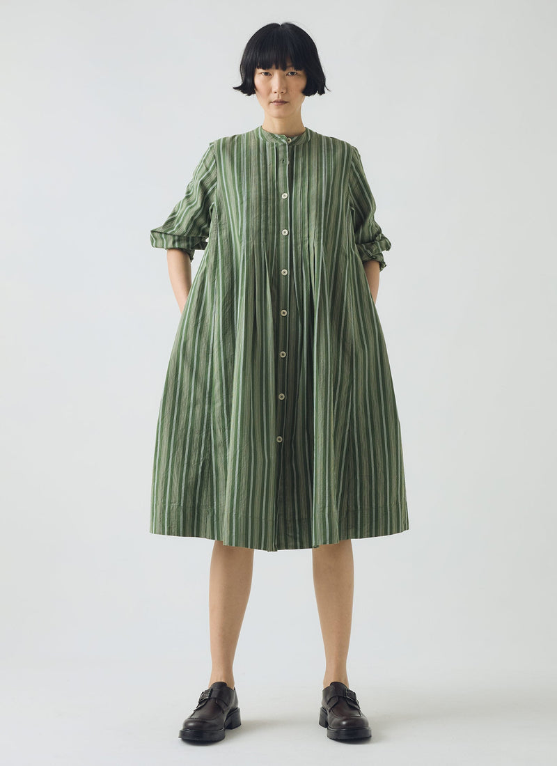 Sleepy Stripe Pintuck Dress | Forest Green