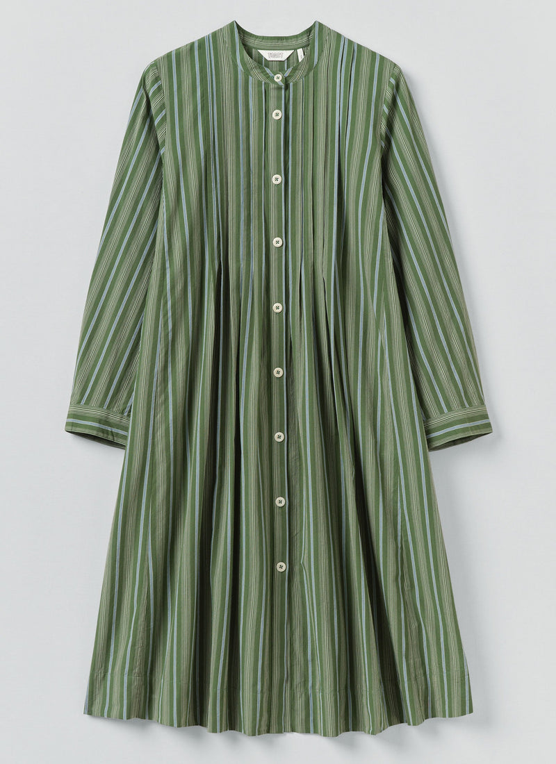 Sleepy Stripe Pintuck Dress | Forest Green
