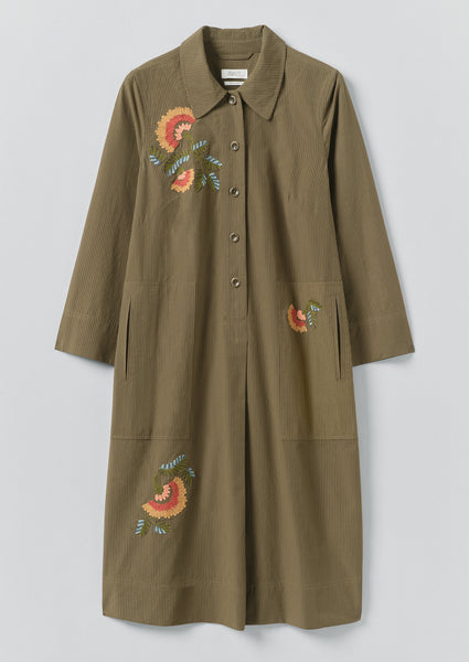 Embroidered Mini Stripe Cotton Shirt Dress