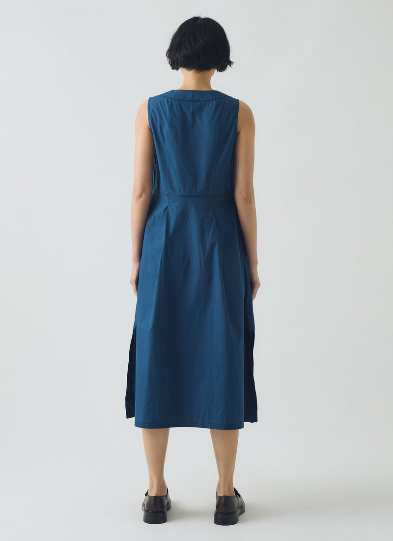 Pleated Waist Cotton Dress | Iris Blue