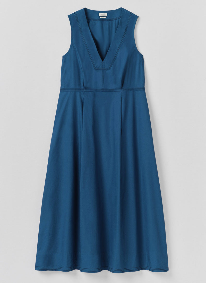 Pleated Waist Cotton Dress | Iris Blue