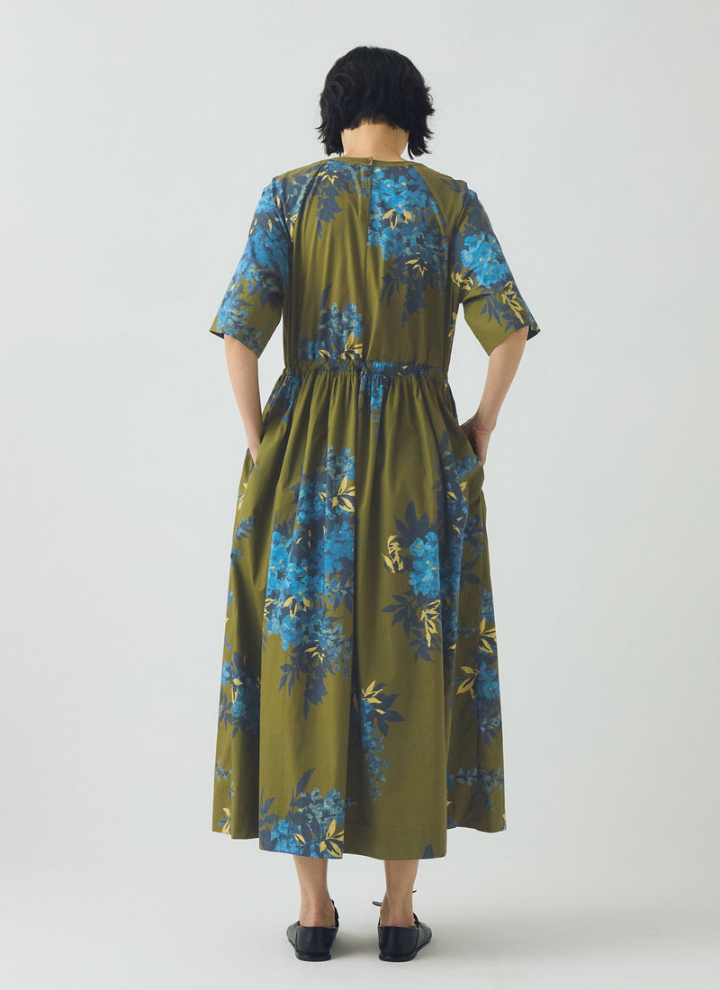 Botanical Shadow Print Cotton Dress | Olive | TOAST