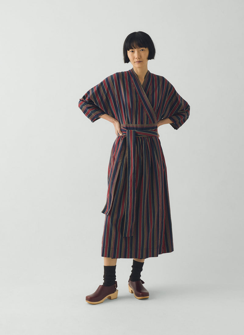 Pantry Stripe Cotton Wrap Dress | Provence Blue