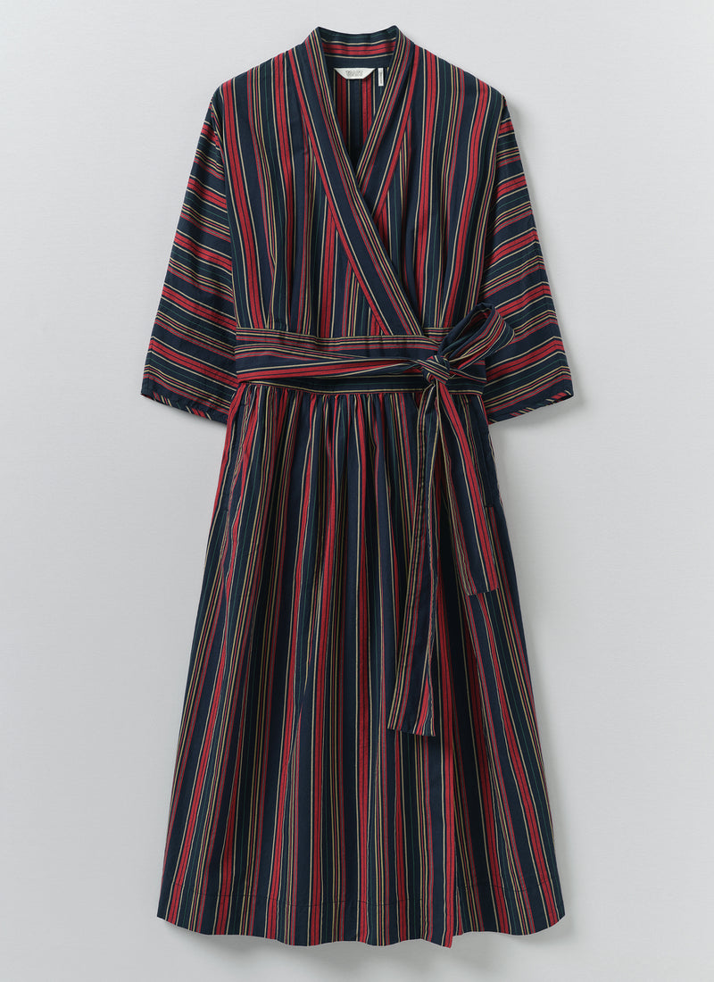 Pantry Stripe Cotton Wrap Dress | Provence Blue