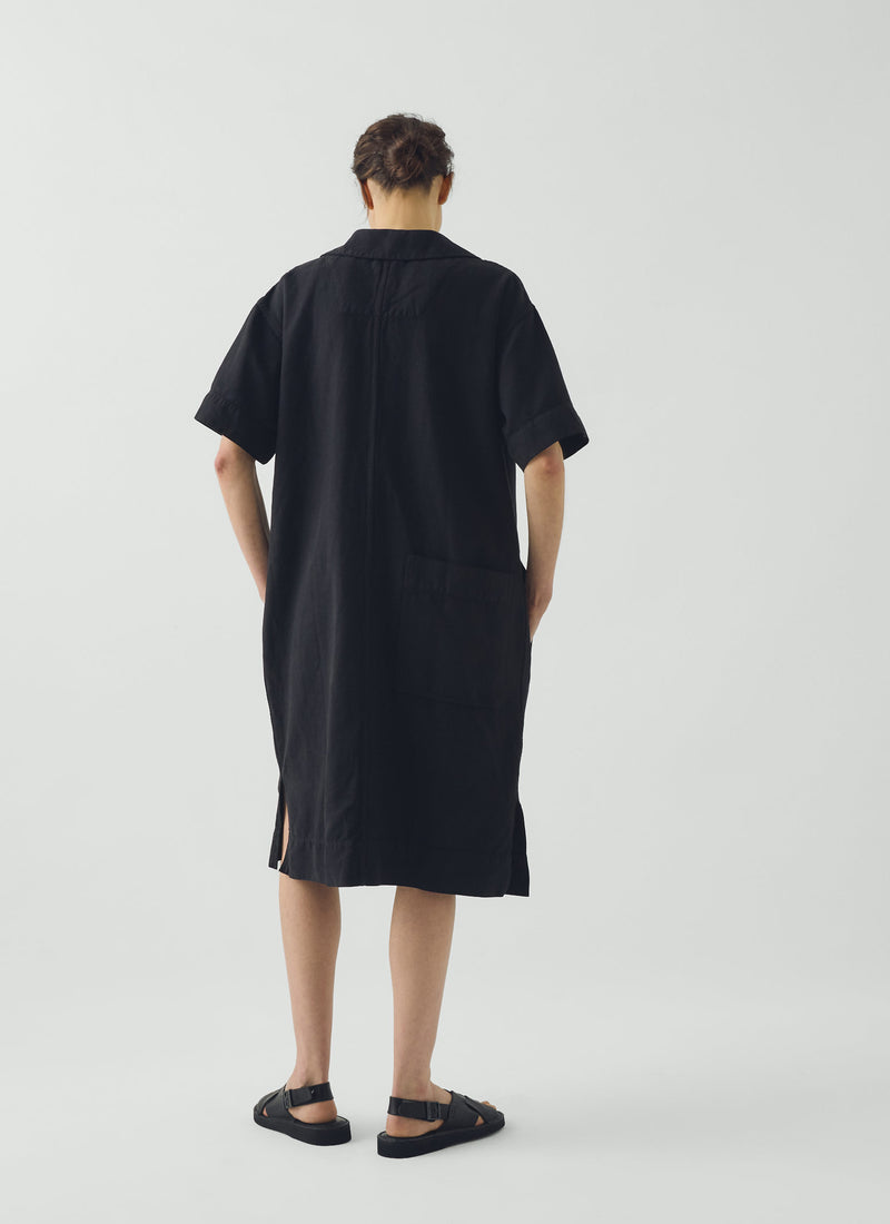 Cotton Linen Smock Dress | Soft Black Cotton Linen Smock Dress | Soft Black