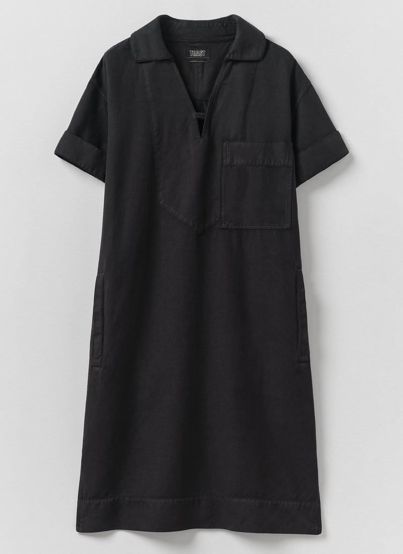 Cotton Linen Smock Dress | Soft Black