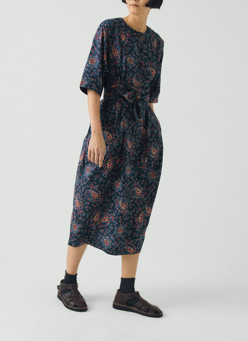 Provencal Paisley Print Cotton Poplin Dress | Provencal Blue