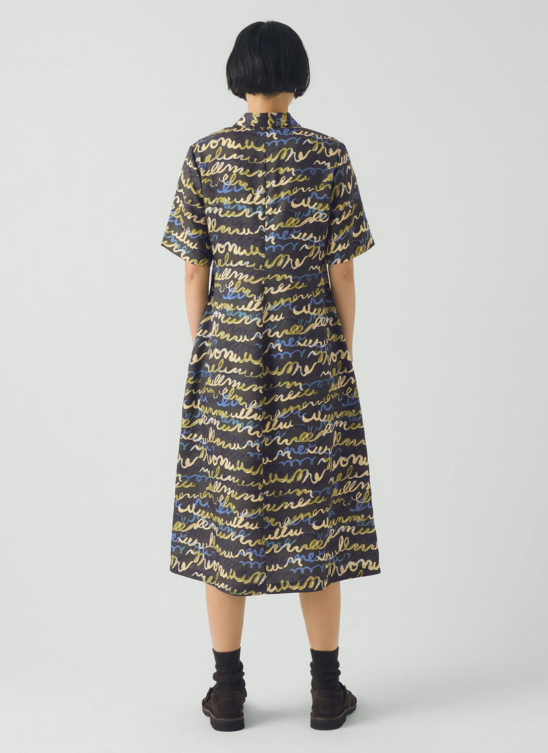 Script Print Fluid Shirt Dress | Avocado Rind