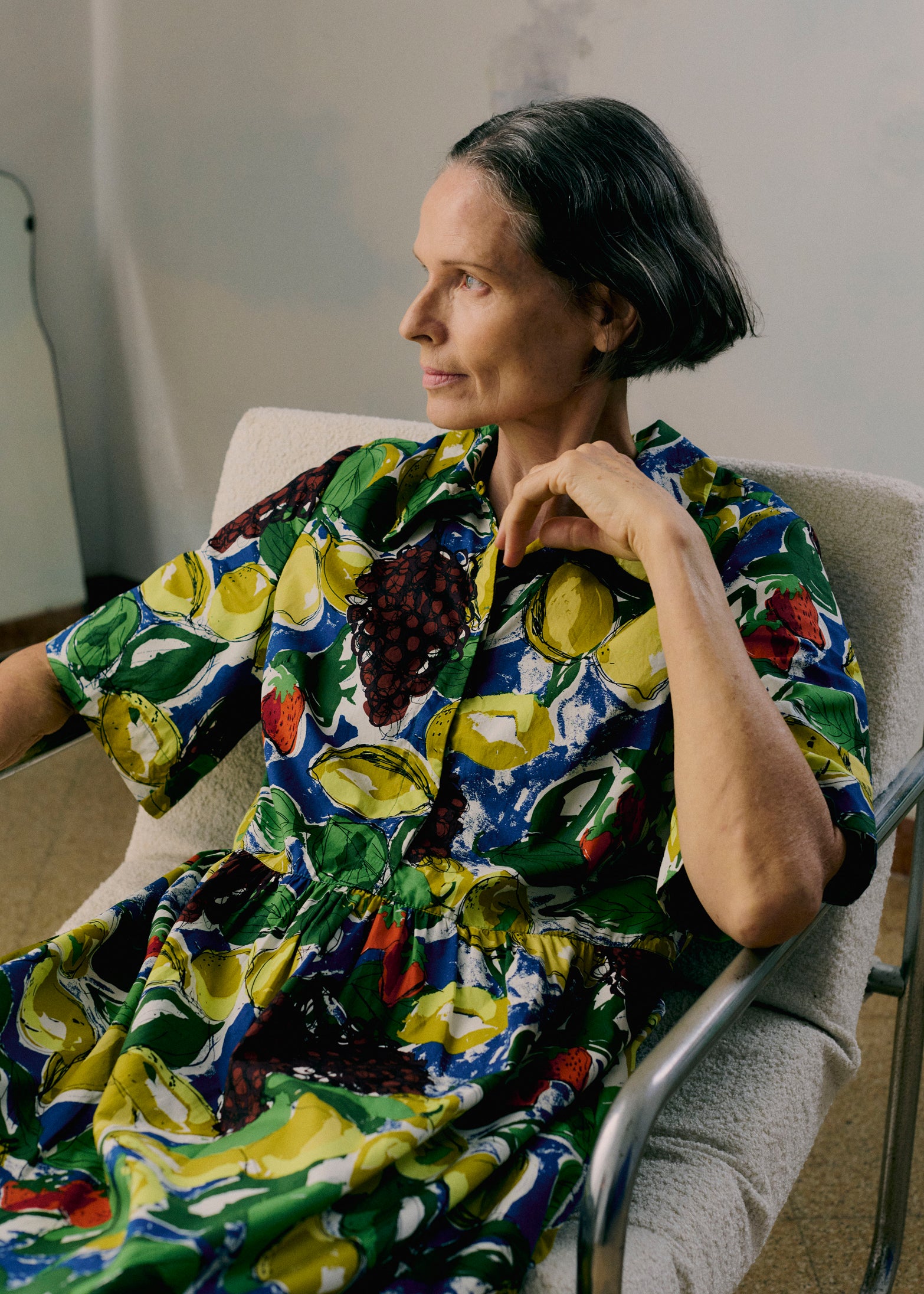 Selma Sketched Fruit Print Shirt Dress | Verdigris/Multi | TOAST