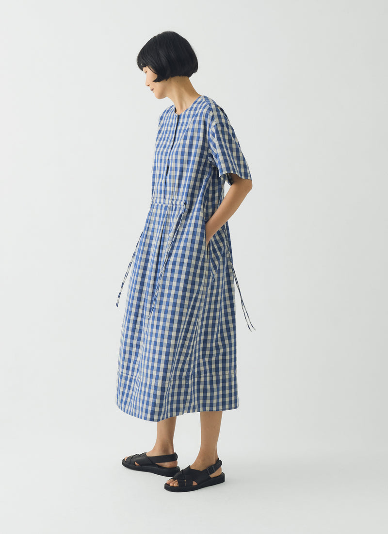 Gingham Check Cotton Dress | Pacific Blue