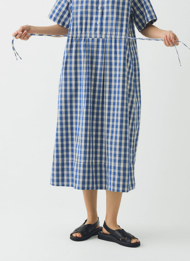 Gingham Check Cotton Dress | Pacific Blue