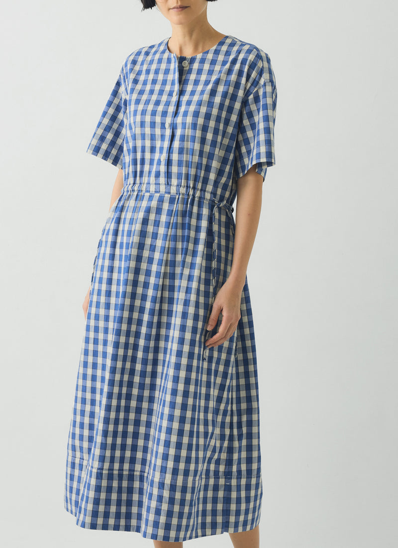 Gingham Check Cotton Dress | Pacific Blue