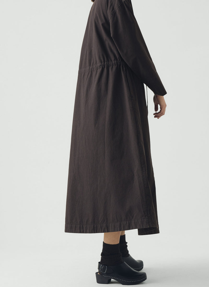 Button Through Cotton Linen Poplin Dress | Washed Black