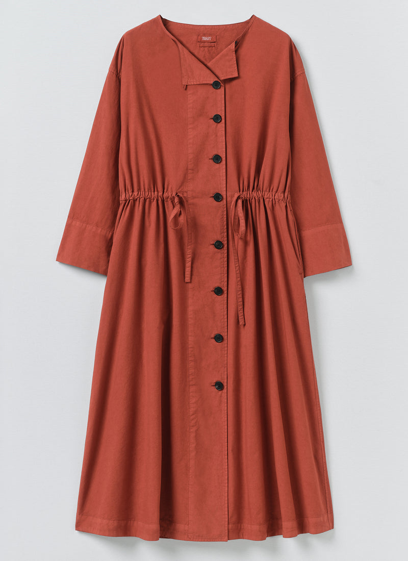 Button Through Cotton Linen Poplin Dress | Brick