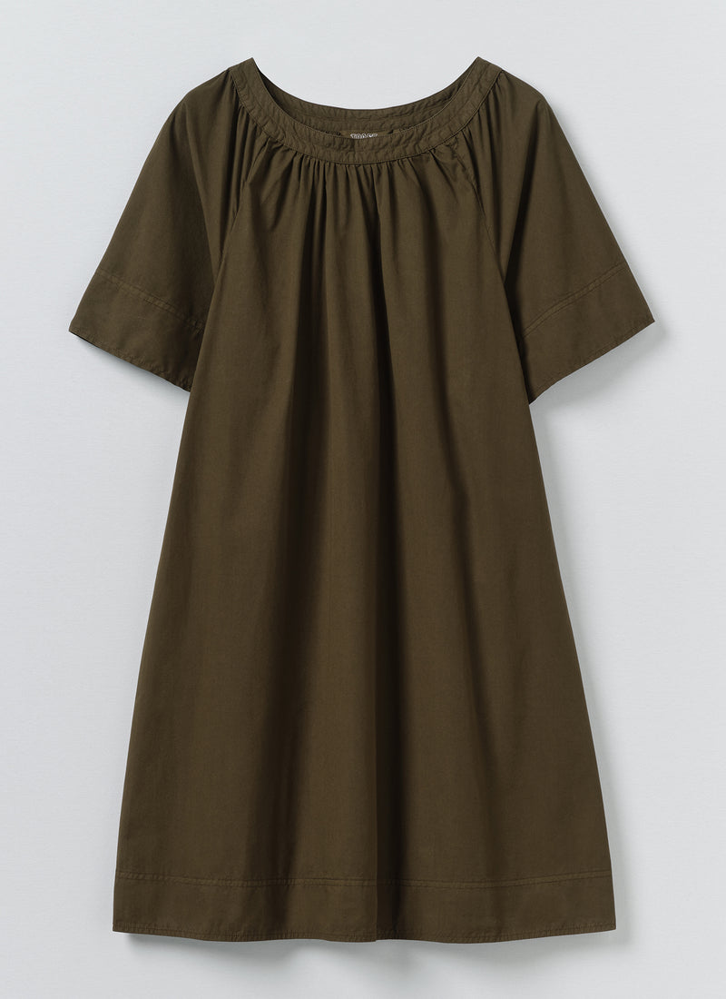 Gathered Cotton Twill Dress | Bronze Green | TOAST Gathered Cotton Twill Dress | Bronze Green | TOAST