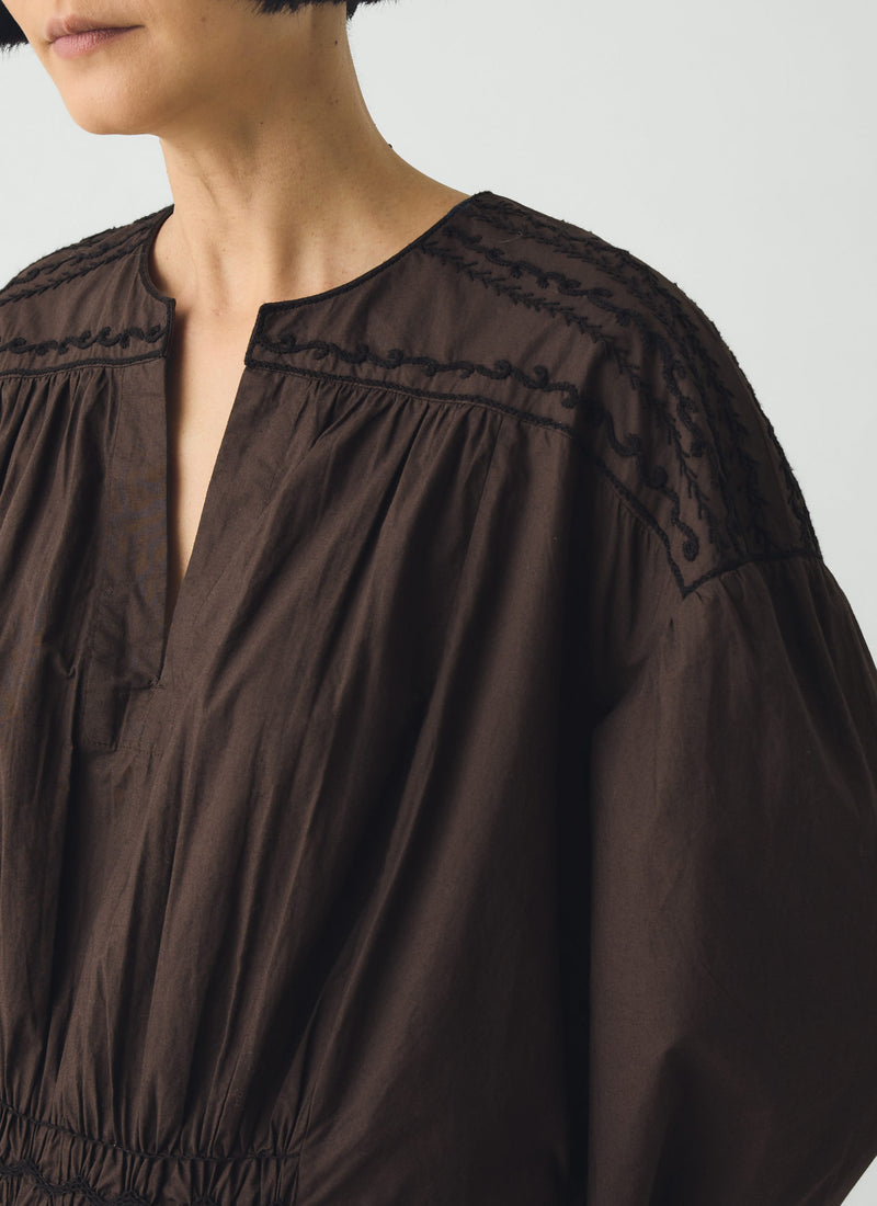 Contrast Smocked Cotton Dress | Black Walnut