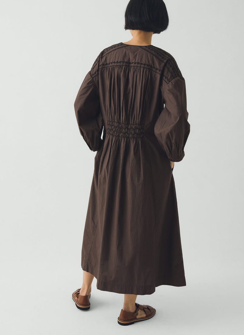 Contrast Smocked Cotton Dress | Black Walnut