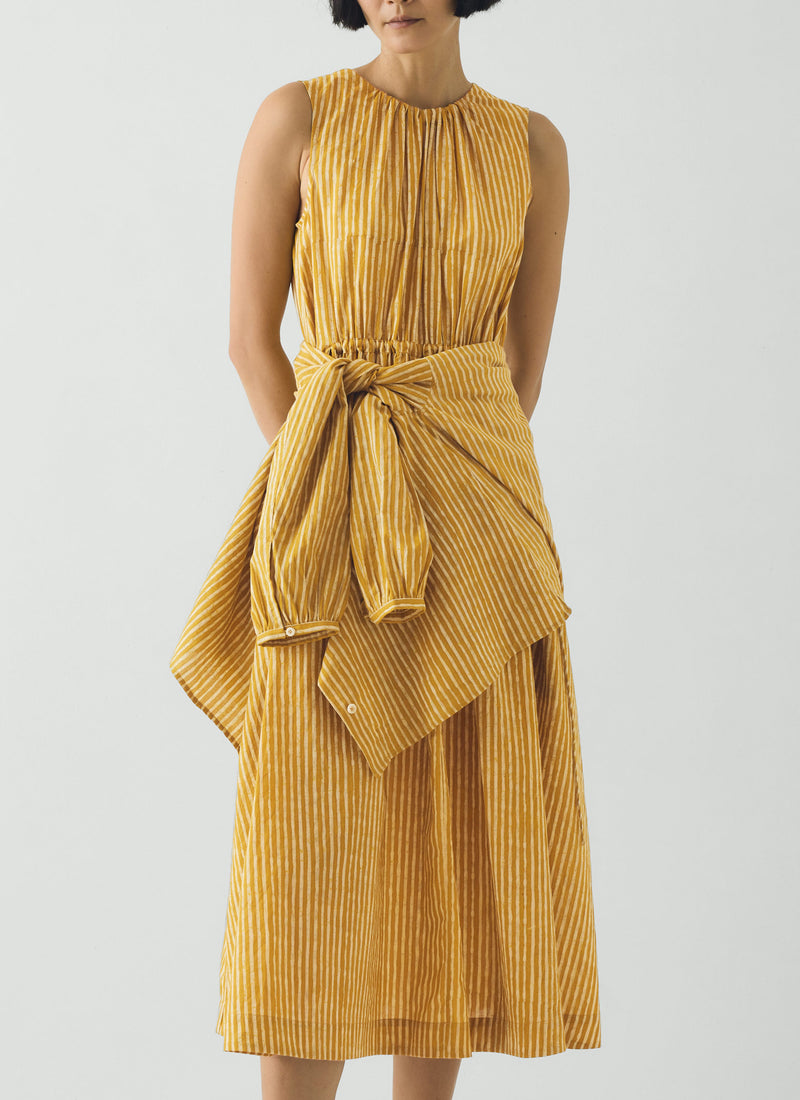 Martha Natural Dye Stripe Cotton Dress | Turmeric