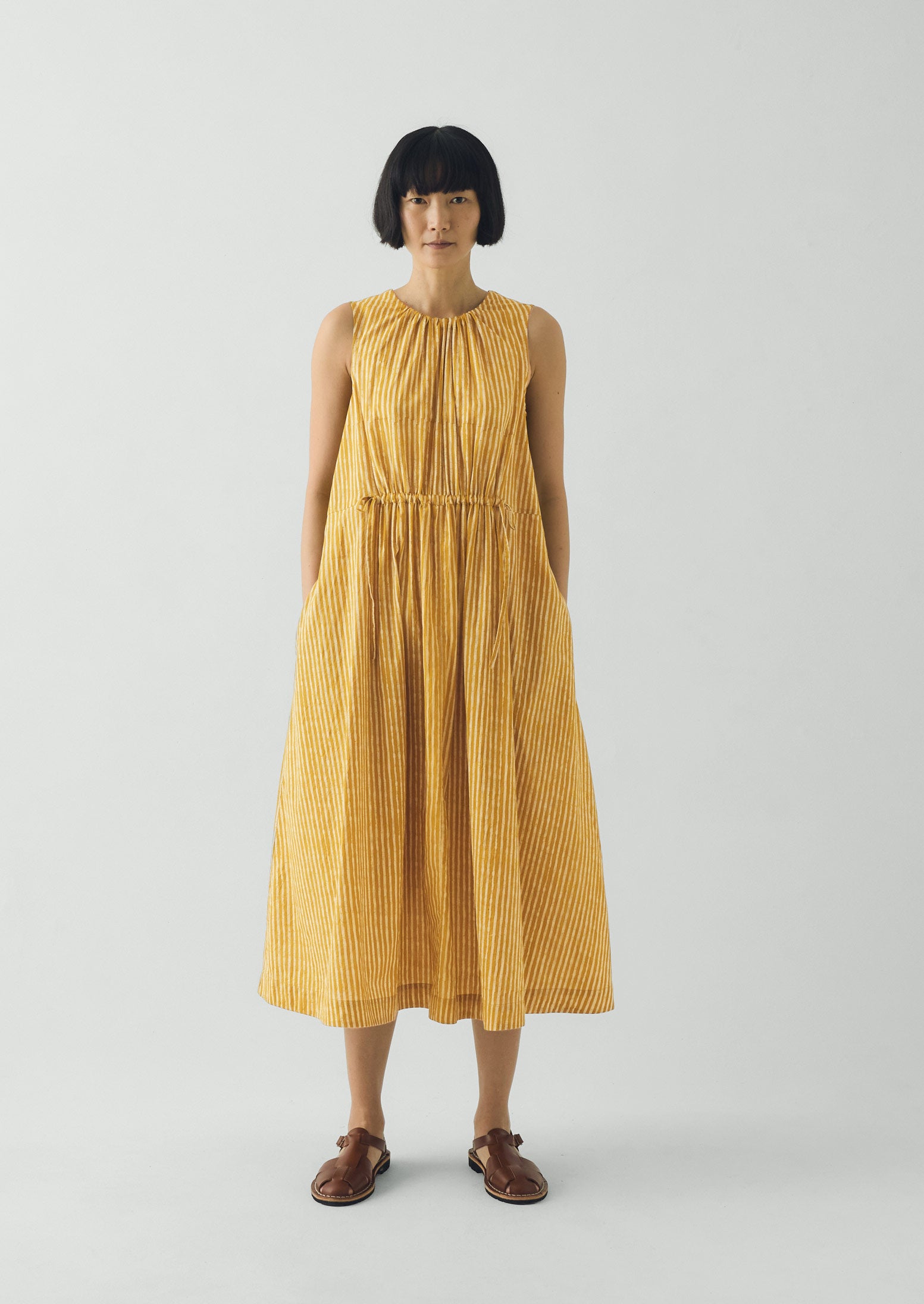 Martha Natural Dye Stripe Cotton Dress | Turmeric | TOAST