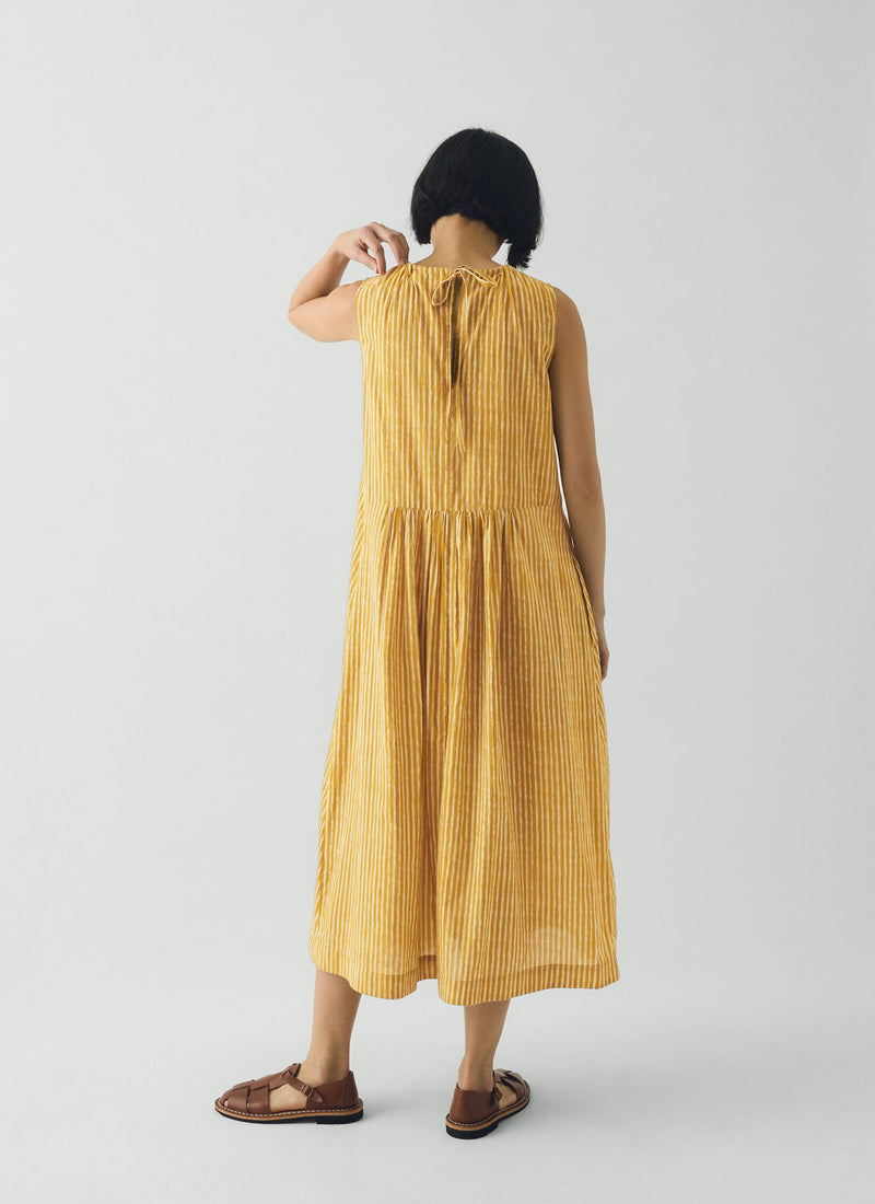 Martha Natural Dye Stripe Cotton Dress | Turmeric