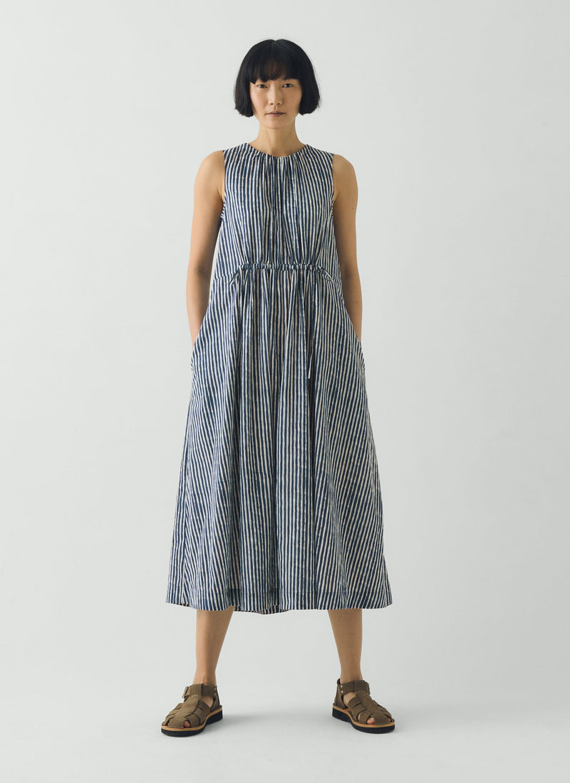 Martha Natural Dye Stripe Cotton Dress | Indigo