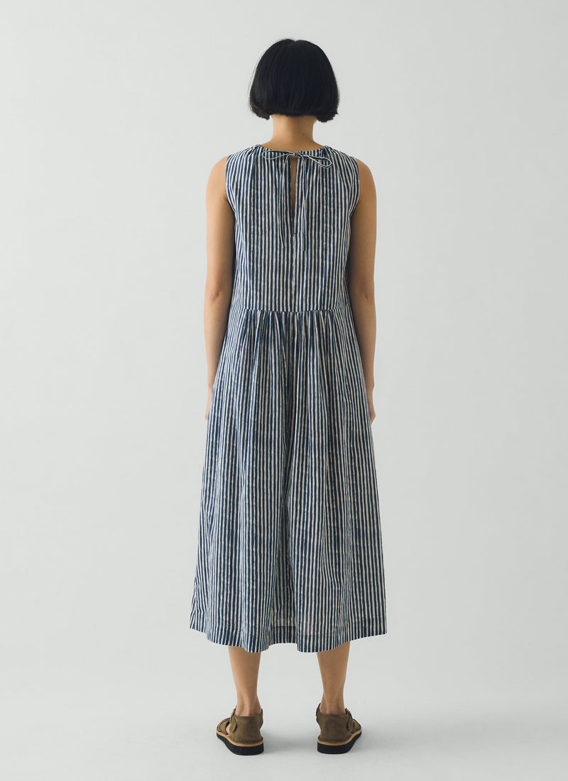 Martha Natural Dye Stripe Cotton Dress | Indigo