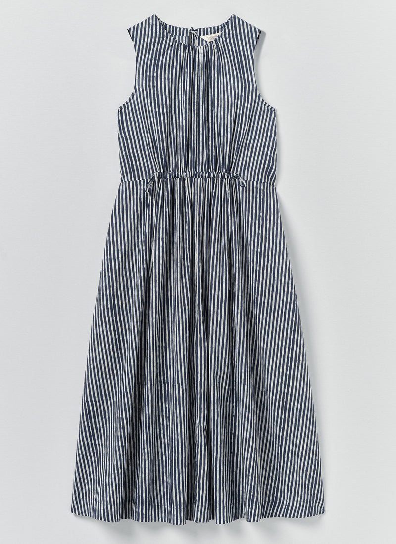 Martha Natural Dye Stripe Cotton Dress | Indigo