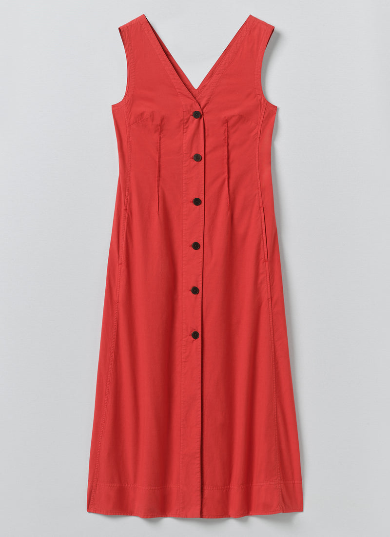V Neck Cotton Linen Poplin Dress | Goji Berry | TOAST