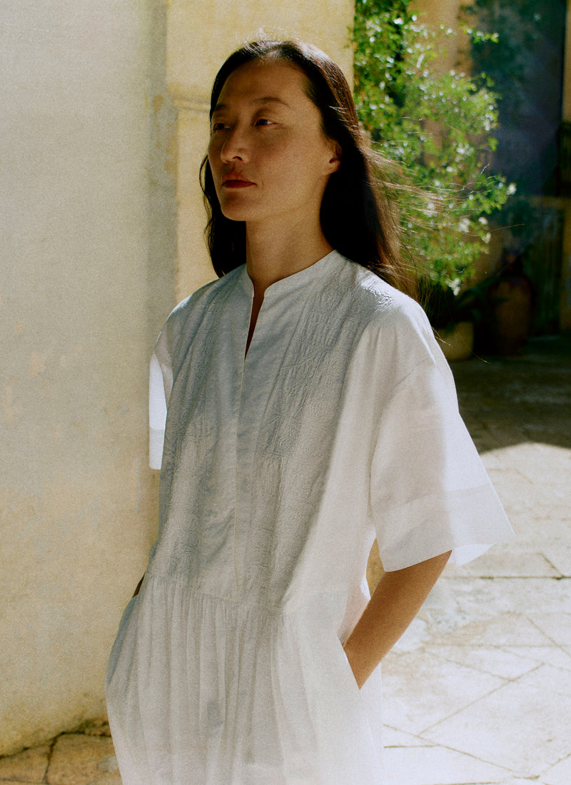 Embroidered Cotton Voile Dress | Chalk White
