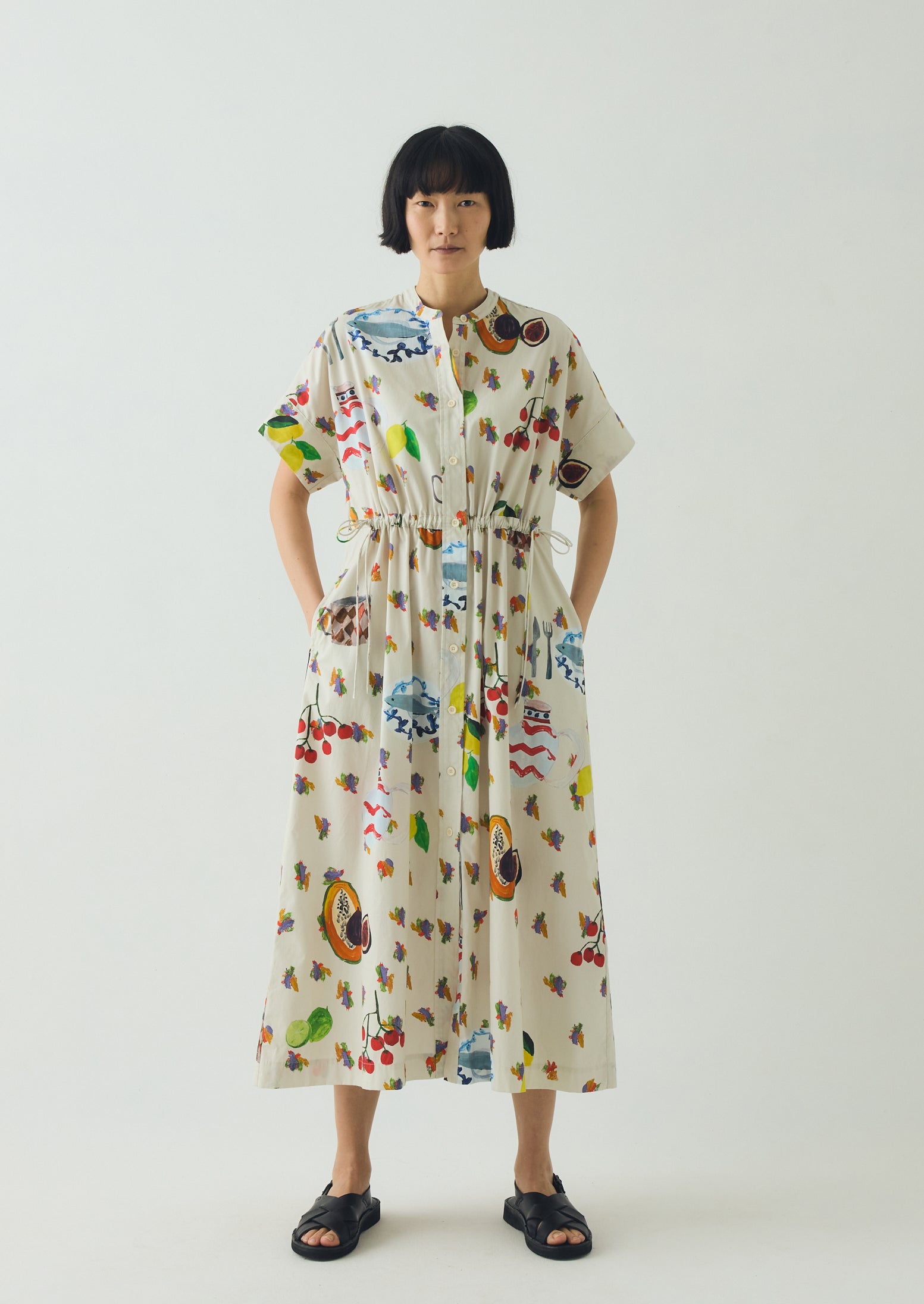 Table Setting Print Cotton Dress | Ecru Multi | TOAST
