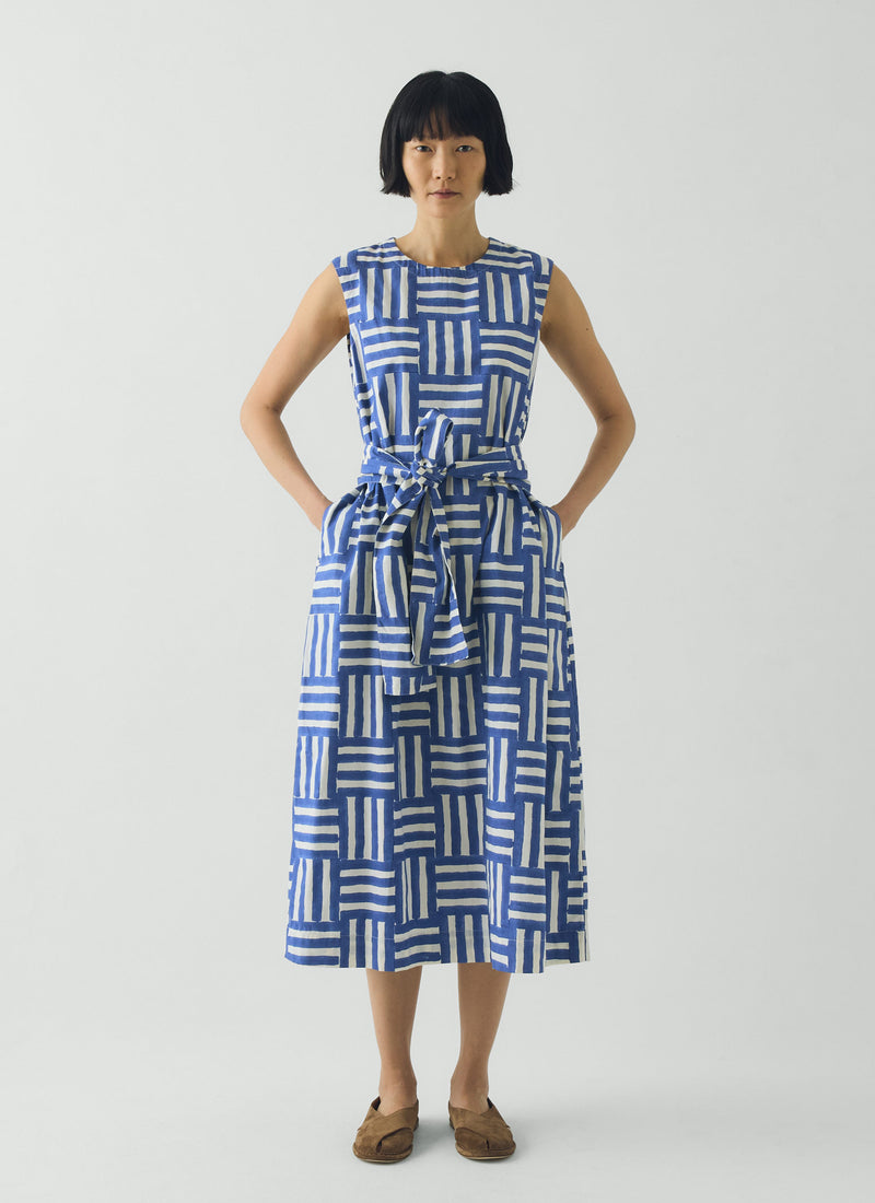 Block Print Patchwork Stripe Dress | Deep Cornflower