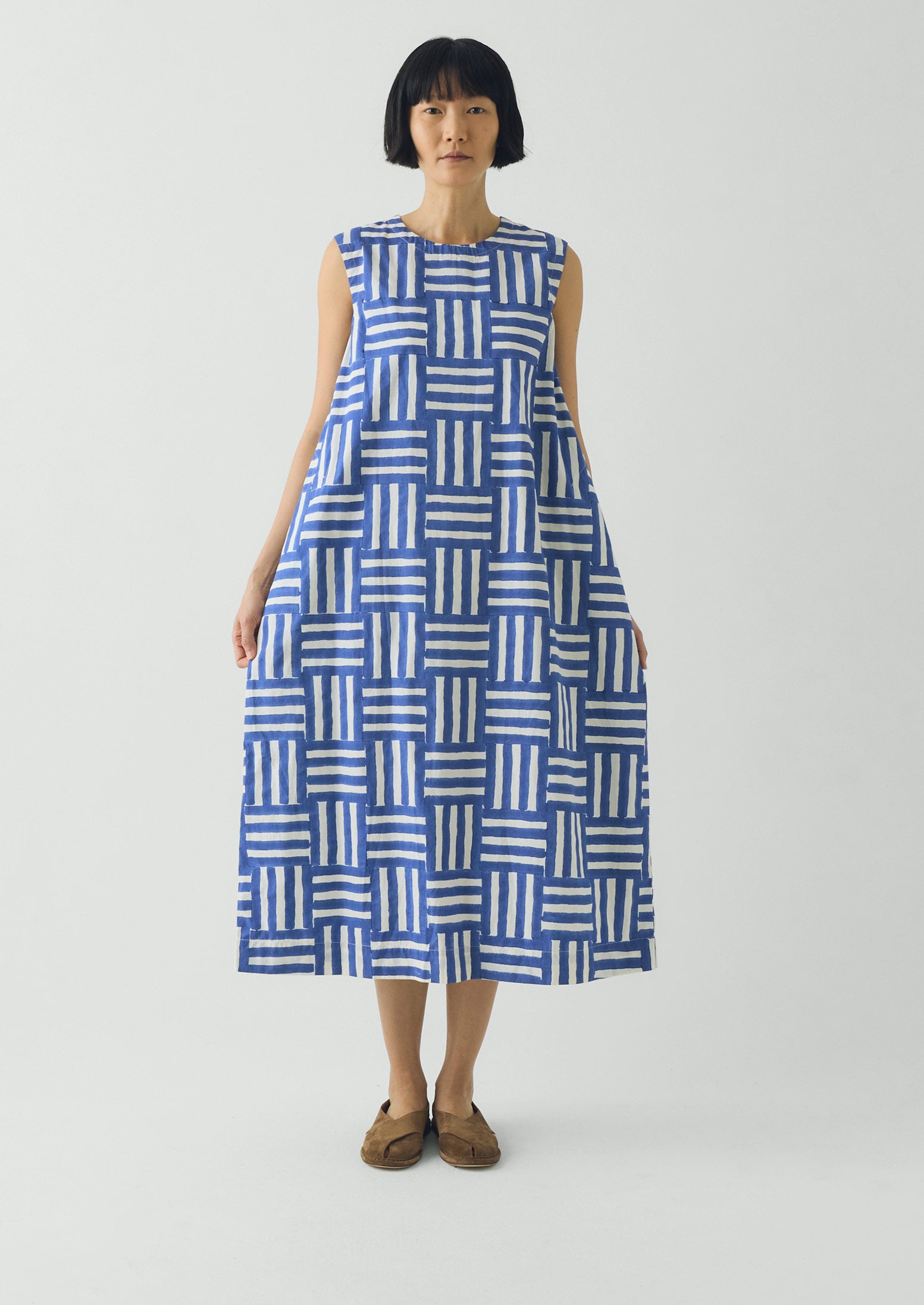 Block Print Patchwork Stripe Dress | Deep Cornflower | TOAST
