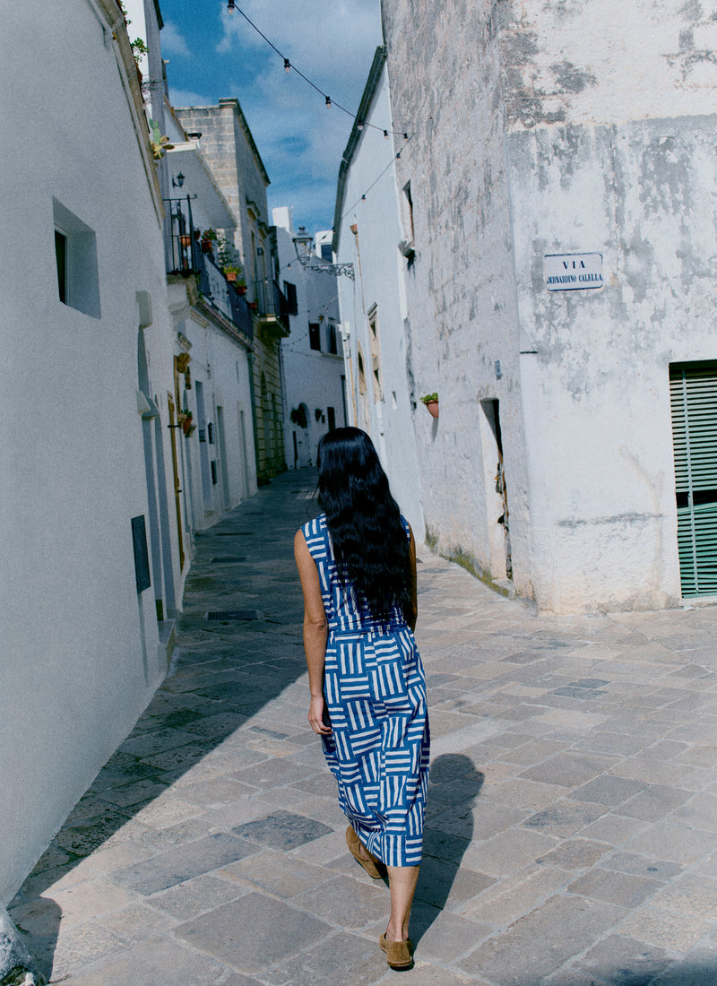 Block Print Patchwork Stripe Dress | Deep Cornflower | TOAST Block Print Patchwork Stripe Dress | Deep Cornflower | TOAST