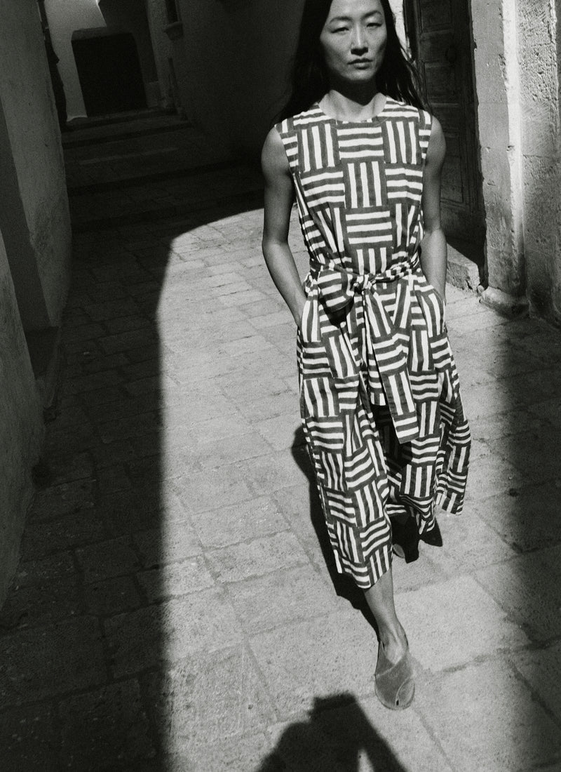 Block Print Patchwork Stripe Dress | Deep Cornflower