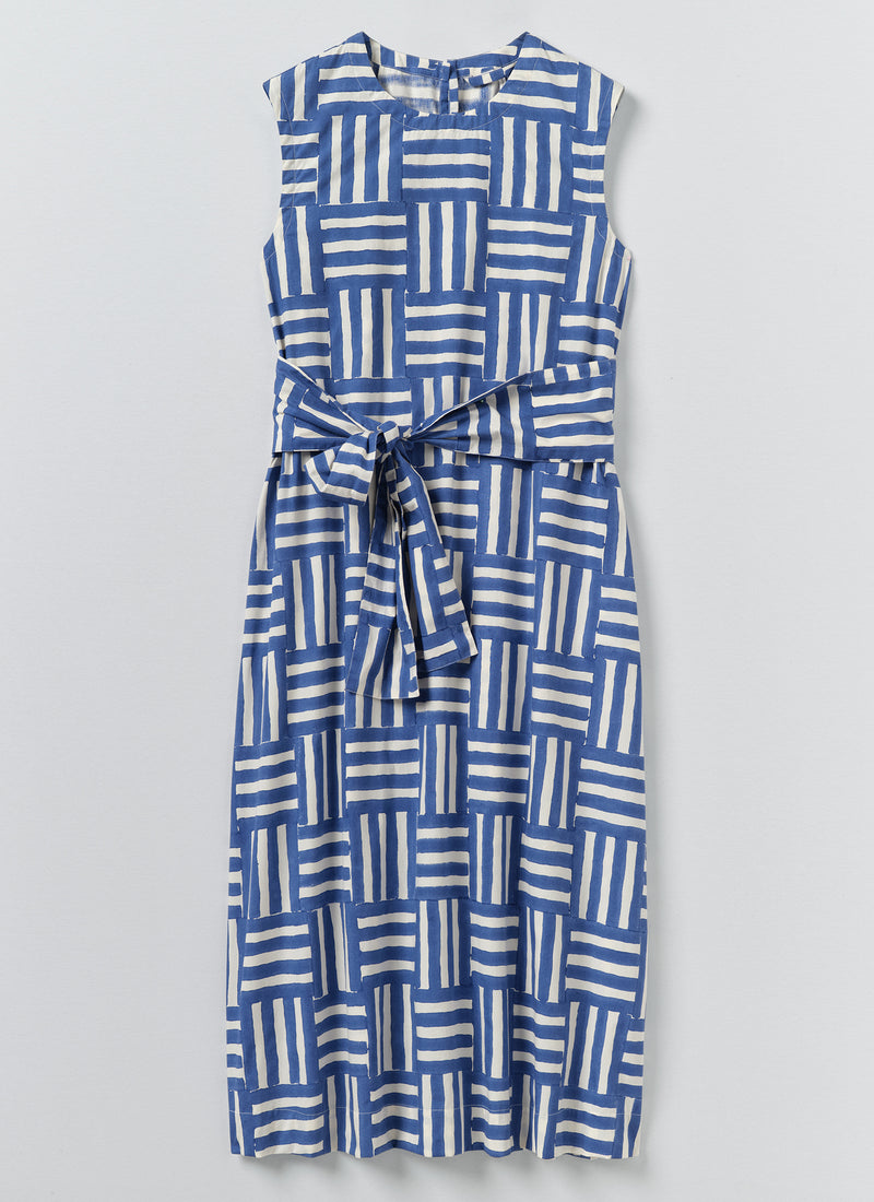Block Print Patchwork Stripe Dress | Deep Cornflower