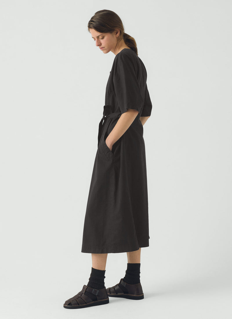 Tie Waist Cotton Twill Dress | Slate