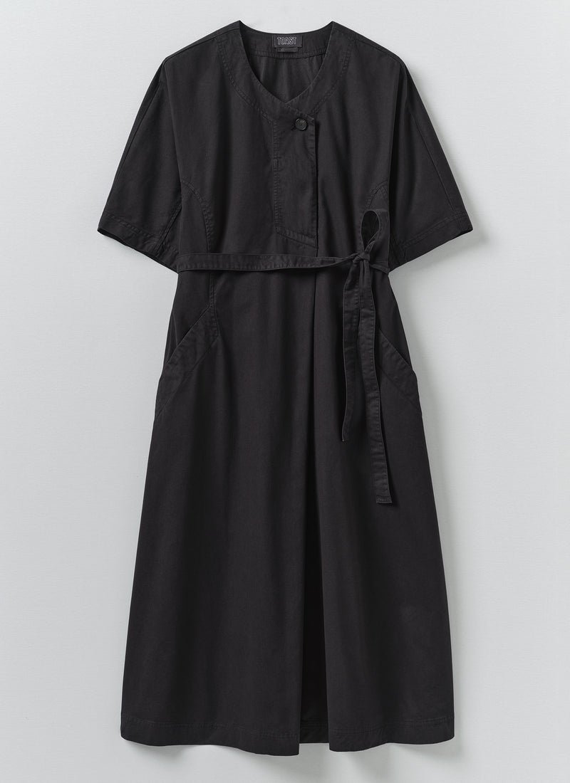 Tie Waist Cotton Twill Dress | Slate