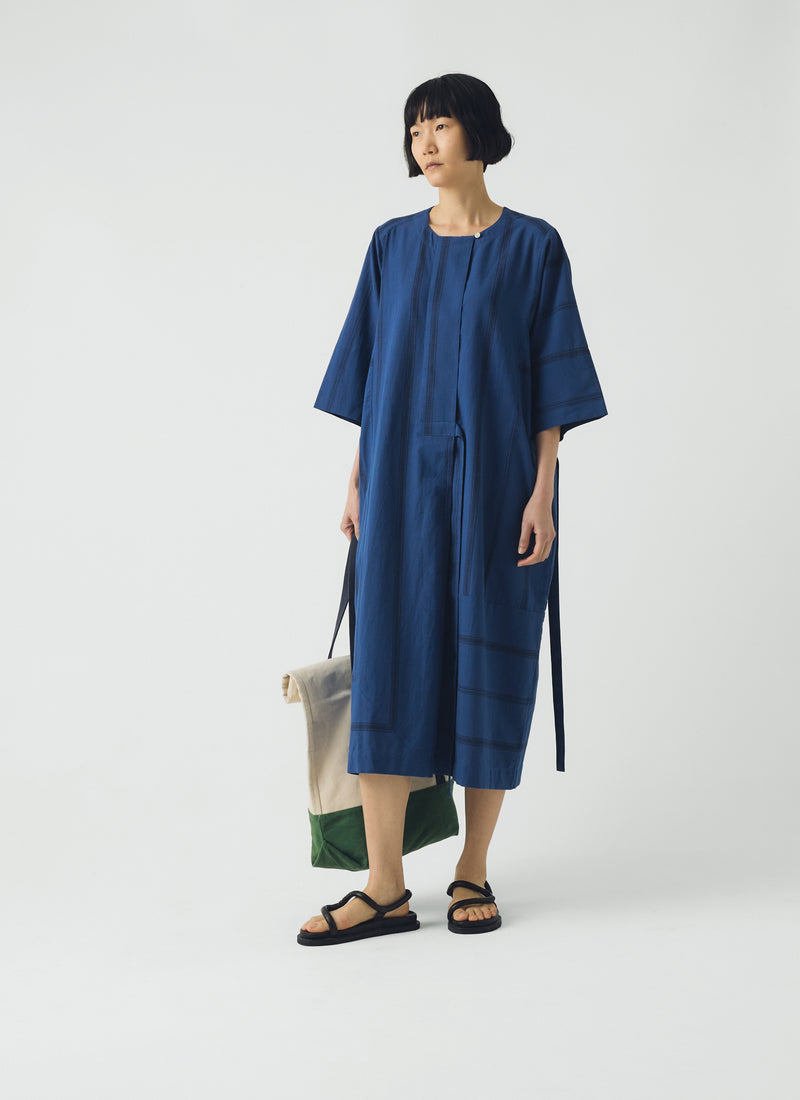 Tea Towel Stripe Cotton Dress | Cobalt Blue