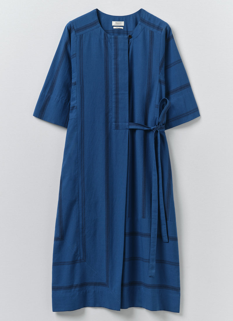 Tea Towel Stripe Cotton Dress | Cobalt Blue
