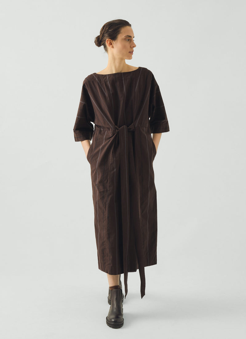 Tie Waist Cotton Linen Dusk Stripe Dress | Raisin