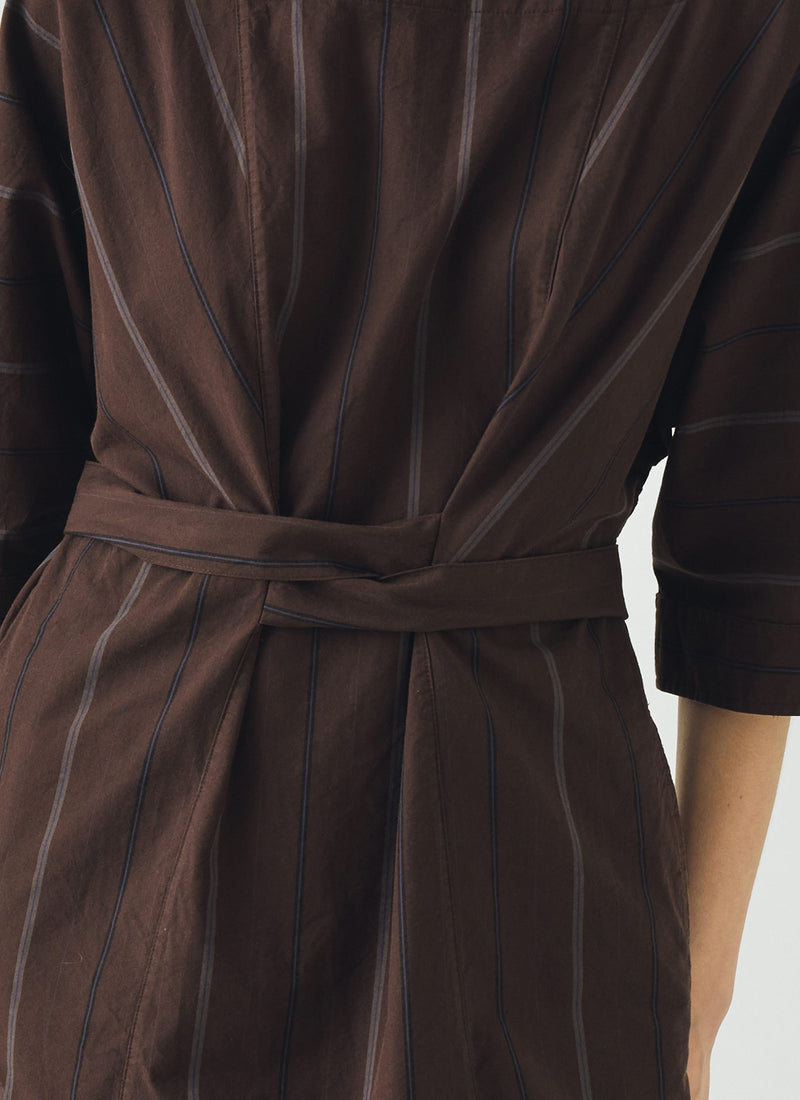 Tie Waist Cotton Linen Dusk Stripe Dress | Raisin