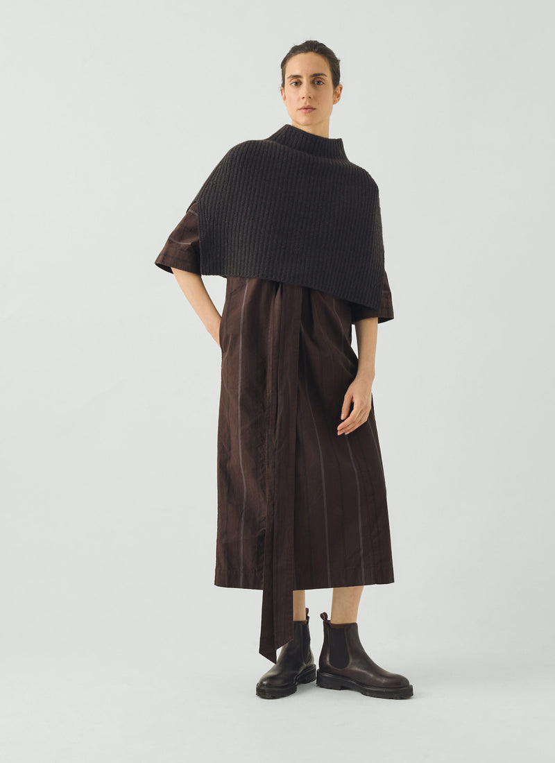 Tie Waist Cotton Linen Dusk Stripe Dress | Raisin