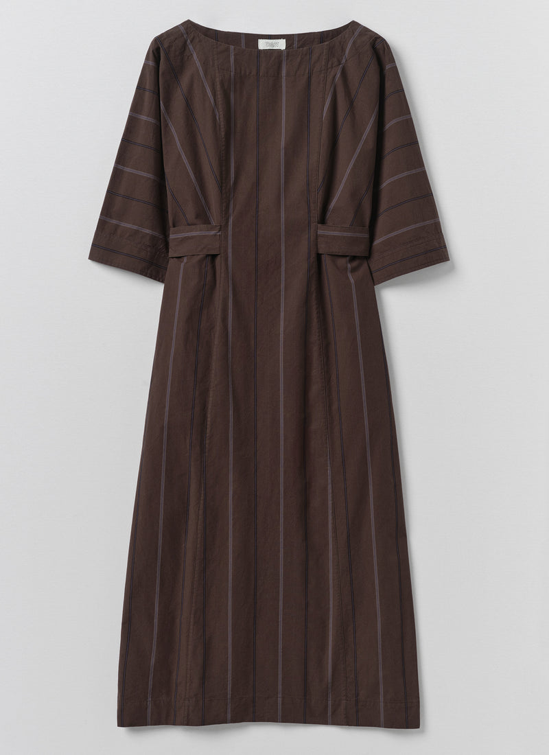 Tie Waist Cotton Linen Dusk Stripe Dress | Raisin