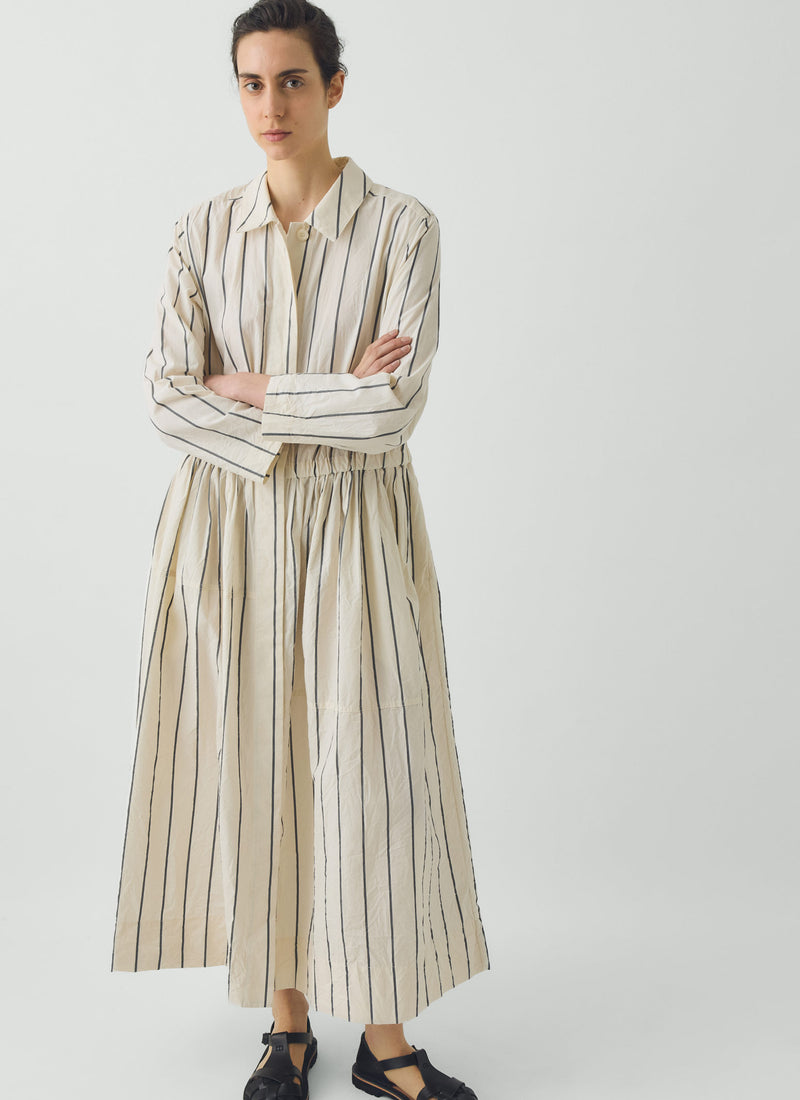 Garland Stripe Cotton Shirt Dress | Ecru/Charcoal