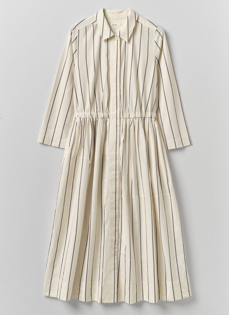 Garland Stripe Cotton Shirt Dress | Ecru/Charcoal
