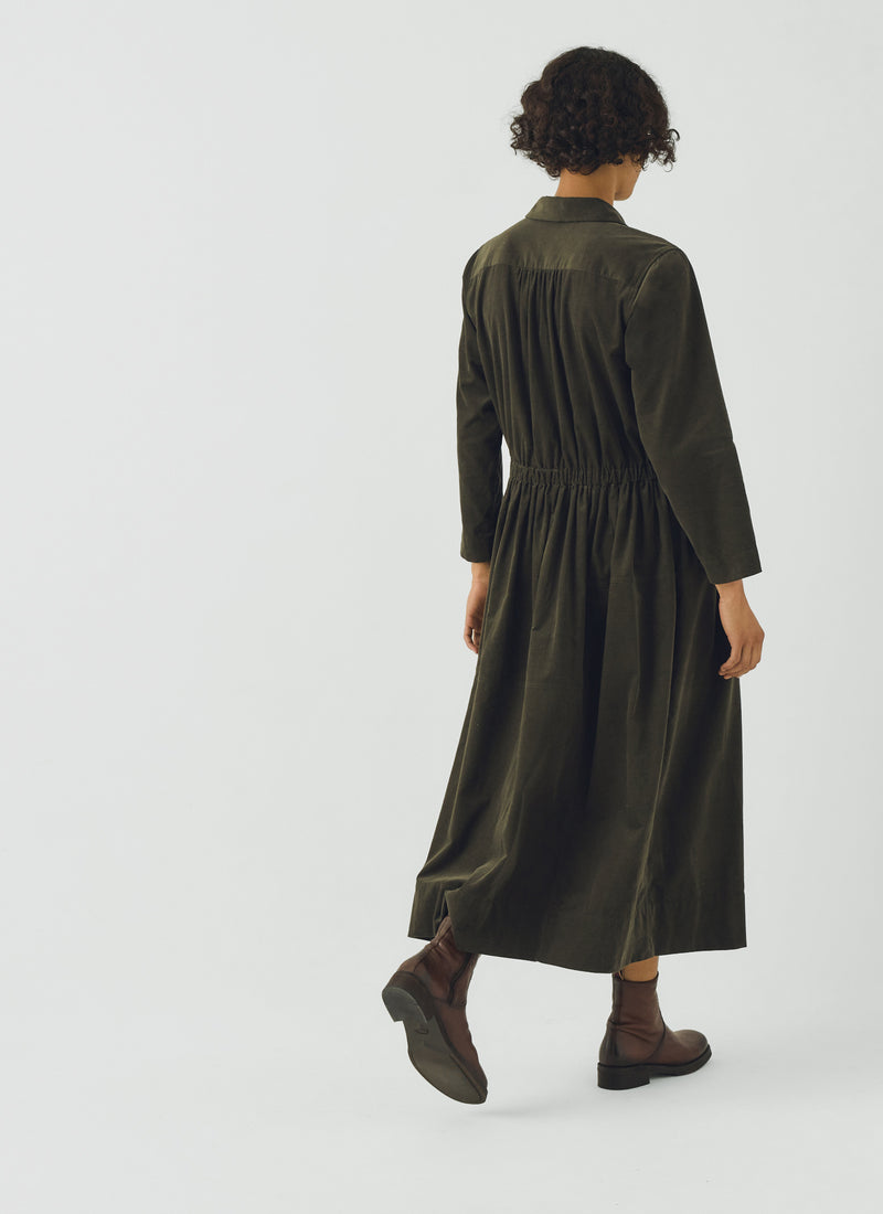 Cotton Needlecord Shirt Dress | Seaweed