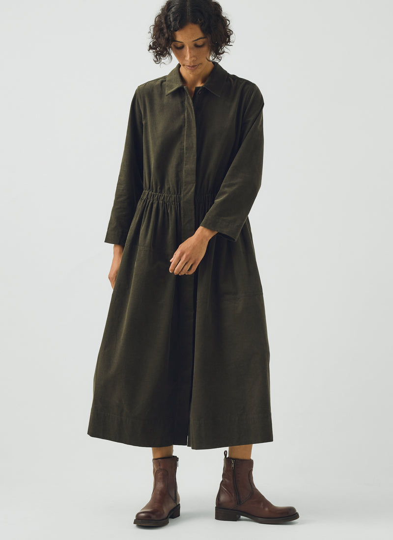 Cotton Needlecord Shirt Dress | Seaweed